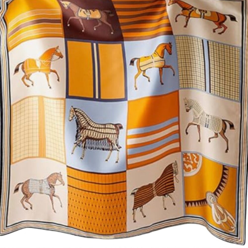 LUXE 4 LESS | Equestrian Print Silk-Style Scarf — Brand New Designer Inspired